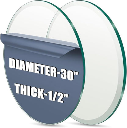 30" Round Tempered Glass Table Top - 1/2" - Thick Beveled Edge