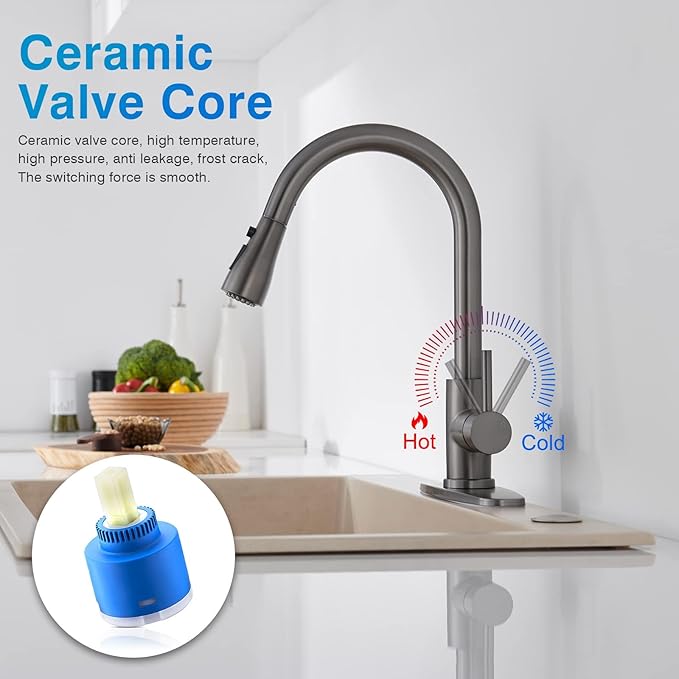 Kitchen Faucet with Pull Down Sprayer,High Arc Single Handle Classic Stainless Steel Kitchen Sink Faucet with Sprayer,Suitable for Laundry Rv Bar (Matte Gray 2)