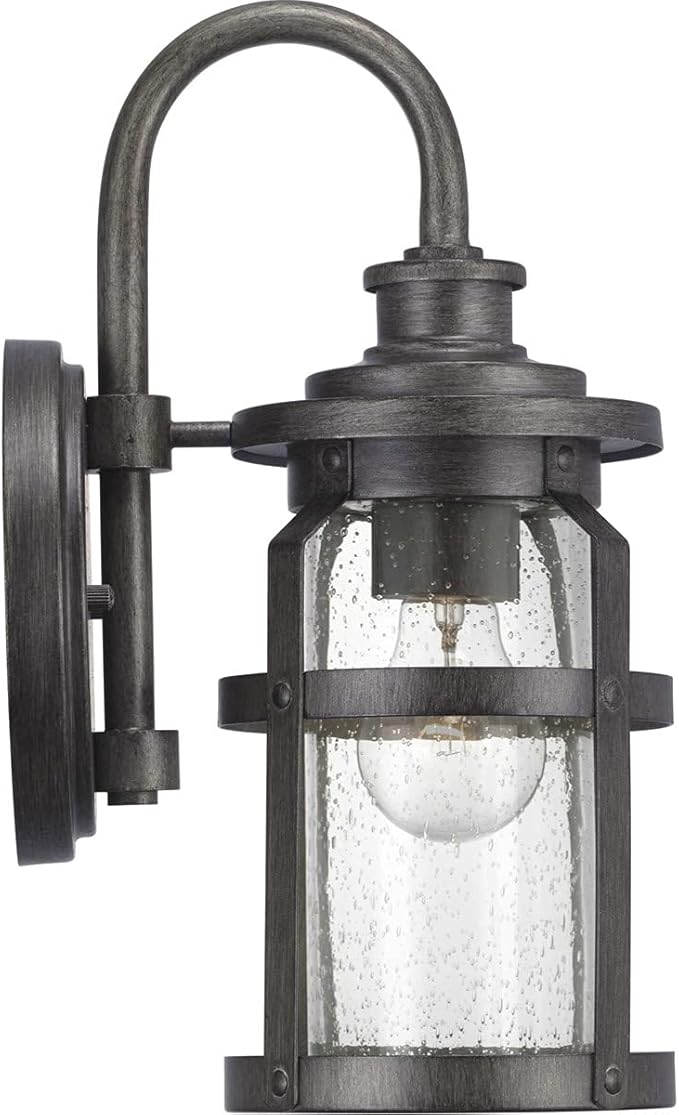 Progress Lighting Haslett Collection 1-Light Clear Seeded Glass Farmhouse Outdoor Small Wall Lantern Light Antique Pewter