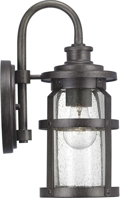 Progress Lighting Haslett Collection 1-Light Clear Seeded Glass Farmhouse Outdoor Small Wall Lantern Light Antique Pewter