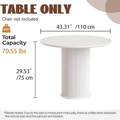 MIXL- Farmhouse White Dining Table, Large Round Kitchen Tables with Metal Base, White Dinner Table, Space Saving Dining Tables for Home, Kitchen, Dining Room and Restaurant