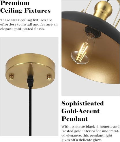 Black and Gold Pendant Lights 2 Pack, 13.8 Inch Black Farmhouse Pendant Light, Industrial Pendant Light Kitchen Island, Island Pendant Lights for Kitchen Barn Hallway Porch Dining Room