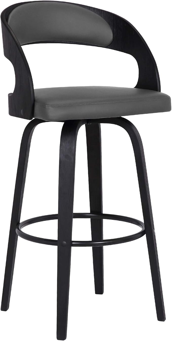 Armen Living Shelly 26" Counter Height Swivel Gray Faux Leather and Black Wood Bar Stool - Set of 3