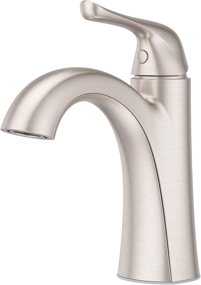 Pfister Willa Single Handle Bathroom Sink Faucet 1 Hole NSF Certified Spot Defense Brushed Nickel Finish with Push & Seal Drain WaterSense Compliant Vanity Faucet LF042MALGS