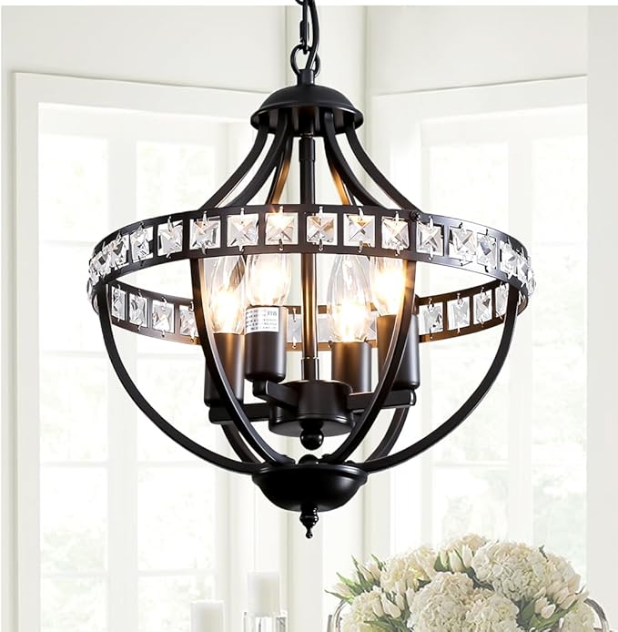 c Chandeliers，Farmhouse Ceiling Chandelier Rustic Vintage Black Pendant Hanging Lighting for Dining Room Living Room Entryway Kitchen Island Bedroom Foyer Lighting（4-Light）