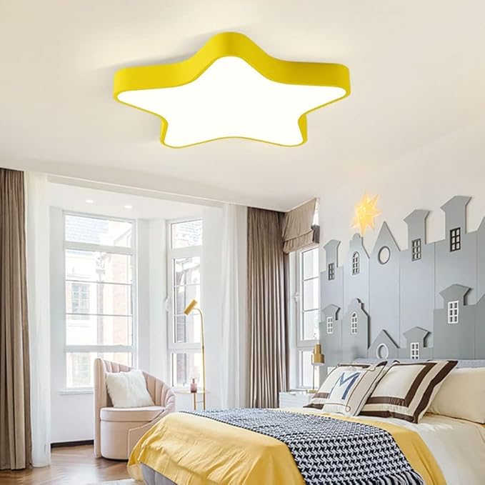 LED Ceiling Light Fixture, Modern Pentagram Recessed Ceiling Lights, 3000K-6000K Dimmable Light, Close to Lighting Flush Mount Living Room Pendant Lamps (Yellow, 20inch)