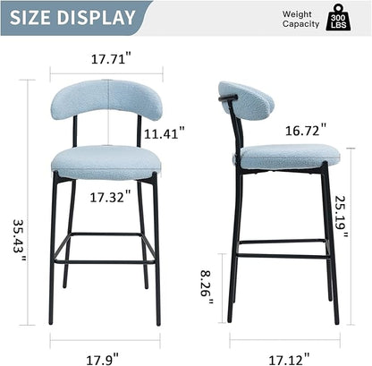 26'' Counter Height bar stools Teddy Fabric Cover Kitchen Island Counter Stool with Black Powder Coating Base and footrest