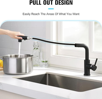 CREA Black Kitchen Faucet with Pull Down Sprayer,Bathroom Sink Faucet, Mini Bar Prep Faucet,Single Handle,3 or 1 Hole,Utility Faucet,Outdoor Tap