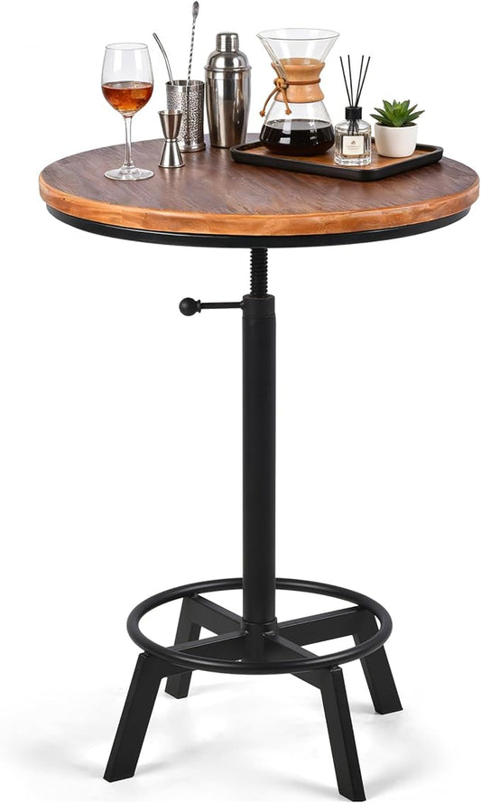 LOKKHAN Adjustable Swivel Bar Table 30"-35.4" Round Wood Tabletop 23.6" Dia, Rustic Industrial Kitchen Dining Living Party Office Coffee Bistro Breakfast Pub Table,Space-Saving