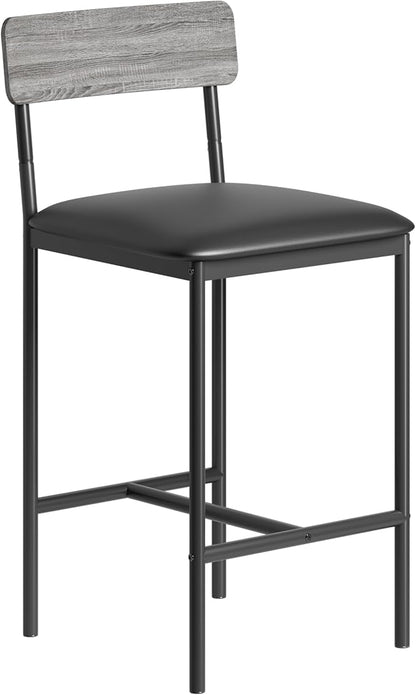 TrailBlaze Modern Upholstered Bar Stools Set of 2 with Back and Footrest, 25.5'' Counter Height Dining Chairs, Thick Cushioned Metal Frame - Kitchen Island, Bar, Dining Room - Easy Assembly - Grey