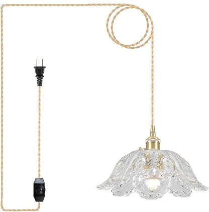 Plug in Pendant Light Fixtures,Hanging Light Fixture Transparent Glass Pendant Light 10.6in E26 Pendant Lighting for Kitchen Island, Bedroom, Dining Room, Living Room