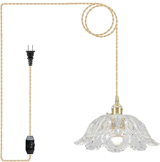 Plug in Pendant Light Fixtures,Hanging Light Fixture Transparent Glass Pendant Light 10.6in E26 Pendant Lighting for Kitchen Island, Bedroom, Dining Room, Living Room