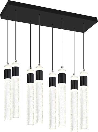 8-Lights Black Hanging Pendant Light for Kitchen Island Modern Dimmable LED Crystal Chandeliers for Dining Room Bedroom Living Room Over Table Adjustable Height