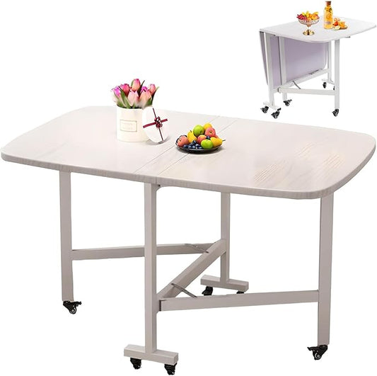47.2×31.5in Wooden Foldable Kitchen Table with 6 Wheels, Space Saving Dining Table, Multifunction Movable Folding Wood Kitchen Dining Table, for Dining, Living Room, Apartment, Rustic, for 4-8 People