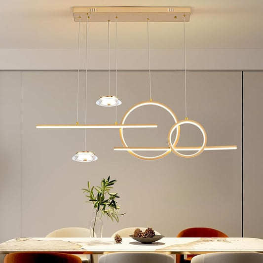 Modern Gold LED Dining Room Light Fixture with Remote Control, 38.5" 38W 3-Color Temp Stepless Dimmable Island Pendant Lights, Hanging Adjustable Linear Chandelier for Kitchen Bar