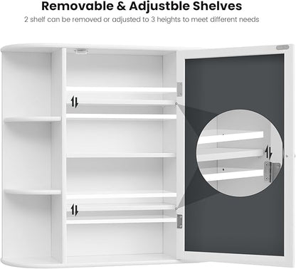 Iwell Bathroom Medicine Cabinet with Mirror, Bathroom Wall Cabinet with 2 Adjustable Shelves & 6 Open Shelves, Medicine Cabinet Organizer, Bathroom Cabinet Wall Mounted, White