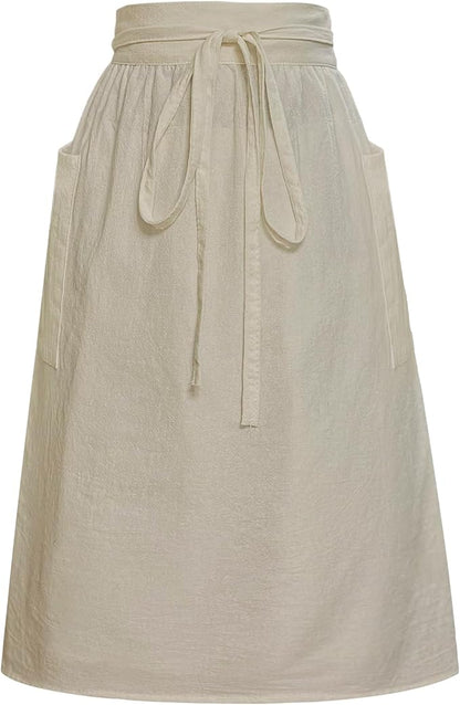 Cityelf Cotton Linen Half Apron for Women Vintage Waist Apron Ruffle Plain Bright Color for Cooking Painting Artwork