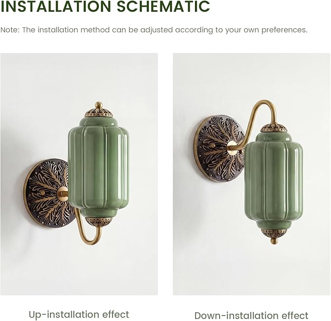Vintage Milk Green Glass Wall Sconce - Milk Glass Shade Antique Brass Indoor Wall Light for Bedroom, Living Room, and Hallway