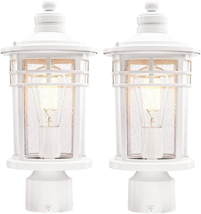 Darkaway Outdoor Post Lights Lamp Posts Outdoor Lighting, Waterproof Aluminum Post Lights Outdoor Light Fixtures with Glass, Light Posts for Outside Patio Yard (2 Pack, White)