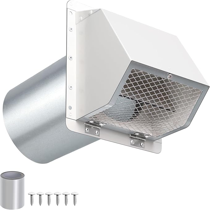 6 Inch Hooded Wall Vent with Screen and Damper,Dryer Vent Cover Outside 6" Vent Cover Exterior Vent Hood Wall Exhaust Vent Cover Cap for Kitchen Exhaust/Range Hood/Outdoor Air Vent,Galvanized Steel