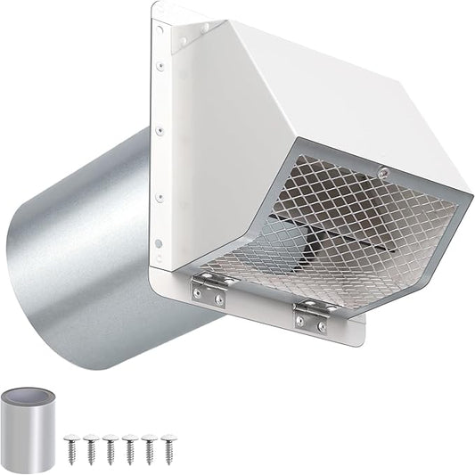 6 Inch Hooded Wall Vent with Screen and Damper,Dryer Vent Cover Outside 6" Vent Cover Exterior Vent Hood Wall Exhaust Vent Cover Cap for Kitchen Exhaust/Range Hood/Outdoor Air Vent,Galvanized Steel