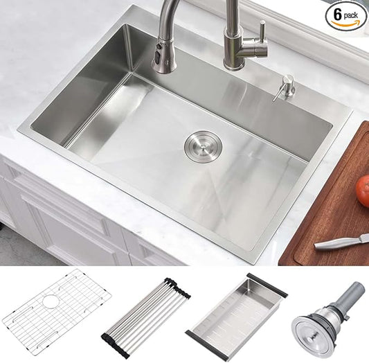 31 Inch Drop In Kitchen Sink -Wesliv 31x20 Drop In Top Mount Sinks 16 Gauge Stainless Steel 10 Inch Deep Single Bowl Kitchen Sink Basin with Colander & Drain Strainer