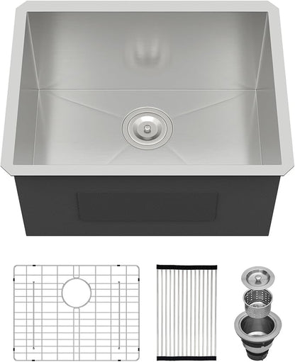 21 Inch Undermount Laundry Sink Utility 16 Gauge Stainless Steel Single Bowl 12 Inch Deep Under Counter Handmade Kitchen Sink Basin 21"x18"x12"
