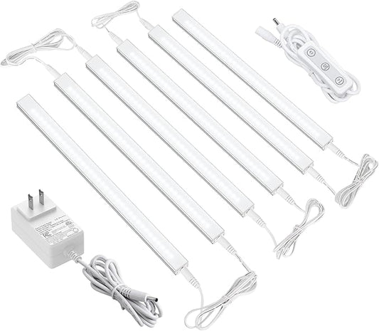 ASOKO HOME Dimmable Under Cabinet LED Lighting - 6 Pack 12" Linkable Light Bars, 5000K Cold White, 20W 1360LM, ETL Listed (Plug Included)