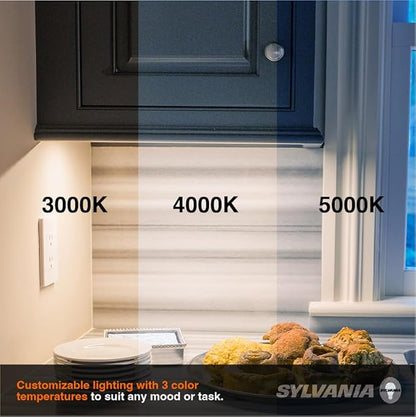 SYLVANIA 12" Under Cabinet Lighting with 2200mAh Rechargeable Battery, LED Motion Sensor, 3 Color Selectable (3000K-5000K), Closet Light/Undercounter Kitchen Light, Magnetic, Dimmable - 2 Pack (66513)