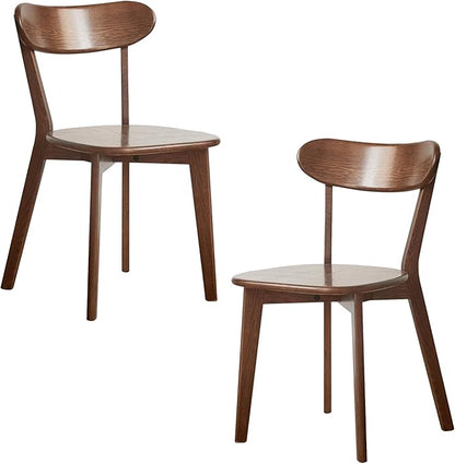 Solid Wood Dining Chairs Set of 2, Walnut Finish - Mid Century Modern Kitchen & Dining Room Chairs with Curved Back, 400 lb Capacity - Crafted from FAS-Grade North American Oak, Easy Assembly