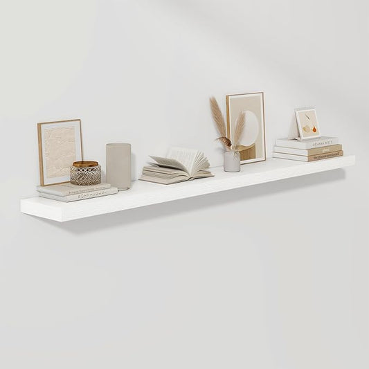 Fun Memories 72 Inch Floating Shelves for Wall, Fireplace Mantel Shelf with Invisible Heavy Duty Bracket, 8 Inch Deep Storage Shelf for Living Room, Kitchen, Farmhouse, White