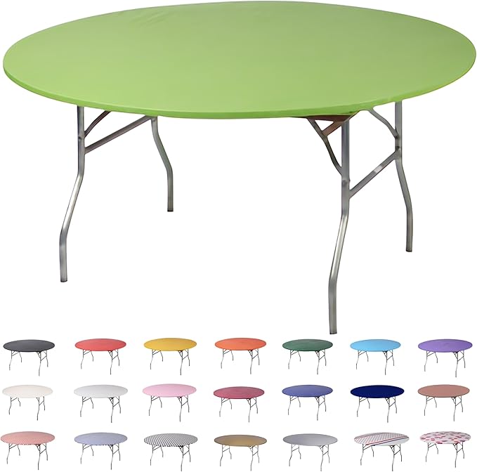 Kwik-Covers 10 Pack of Round Plastic Table Covers - 60" or 72" Round - Indoor or Outdoor Fitted Covers (Tables NOT Included) (Lime Green, 60" Round)