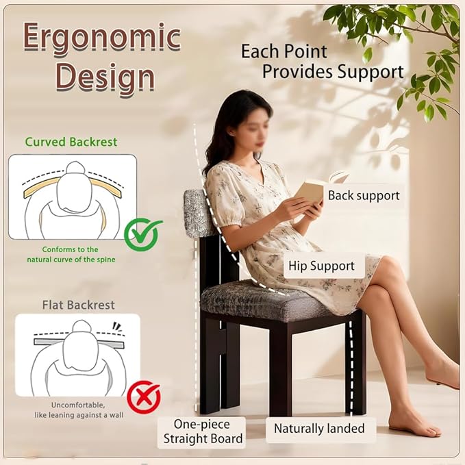 Walnut Dining Chairs Set of 4, Modern Farmhouse Kitchen Island Chairs with Rubber Wood Frame Non-Slip Foot Pads,Boucle Upholstered Wooden Dinner Chair for Living Room Dinning,Brown–Gray Chenille