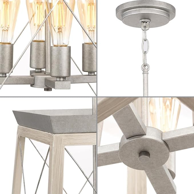 Progress Lighting Briarwood Collection 21 in. 4-Light Galvanized Farmhouse Foyer Chandelier with Painted Bleached Oak