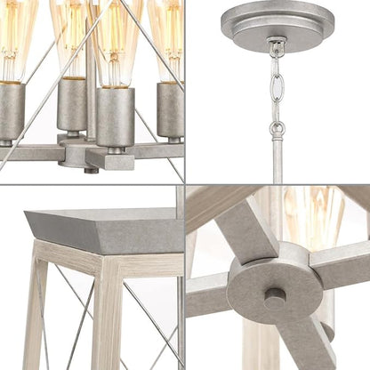 Progress Lighting Briarwood Collection 21 in. 4-Light Galvanized Farmhouse Foyer Chandelier with Painted Bleached Oak