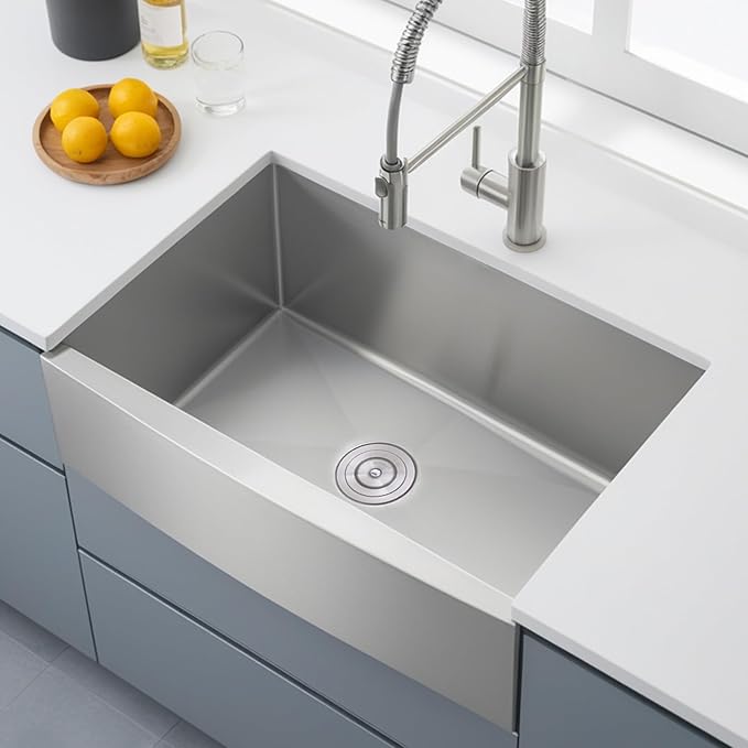 KINGO HOME Farmhouse Sink 33 Inch,16 Gauge Undermount Single Bowl 304 Stainless Steel Farmhouse Kitchen Sink, 9 Inch Deep Apron Front Farm Sink with drain