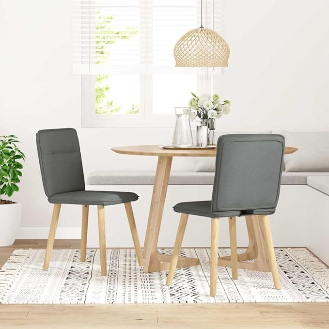 Modern Fabric Dining Chairs Set of 2 Dark Gray Metal Frame Comfortable Kitchen Dining Room Chairs with Foam Padding for Farmhouse Living Room
