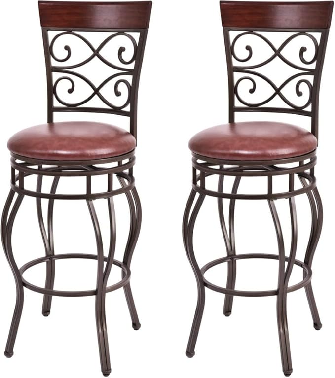 WATERJOY Retro Bar Chairs Set of 2, 360 Degree Swivel Padded Bar Stools Leather Seat Bistro Dining Kitchen Pub Metal Chairs