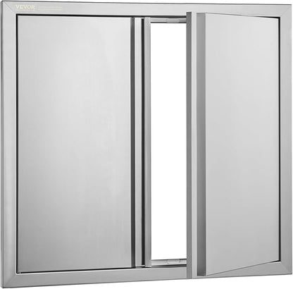 VEVOR BBQ Double Outdoor Kitchen Door, 26W x 24H Inch, Stainless Steel Flush Mount, Vertical Wall Door with Recessed Handles, for Grilling Station