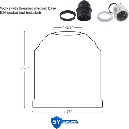 Kira Home 5" Set of 2 Petit Clear Hammered Glass Bell Shades, Small Water Glass Replacement Shades, 5.25" x 4.75", 1-5/8" Fitter Opening for Threaded Medium Base Socket