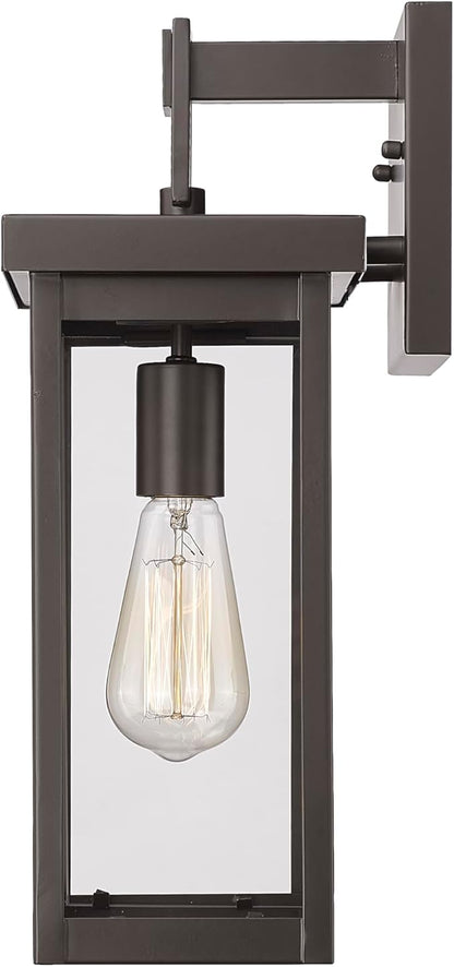 ML Lighting | Barkeley Collection | 42601-PBZ | 16" Modern One Bulb Outdoor Steel Small Wall Sconce | Anti-Rust Powder Coat Bronze with Clear Glass Shade | Exterior Ambient Light for Safety