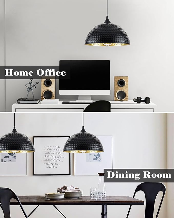 Black Pendant Lights Kitchen Island 3 Pack, 12 Inch Hammered Dome Pendant Light, Farmhouse Kitchen Pendant Lights, Industrial Hammered Pendant Light for Kitchen, Dining Room, Barn