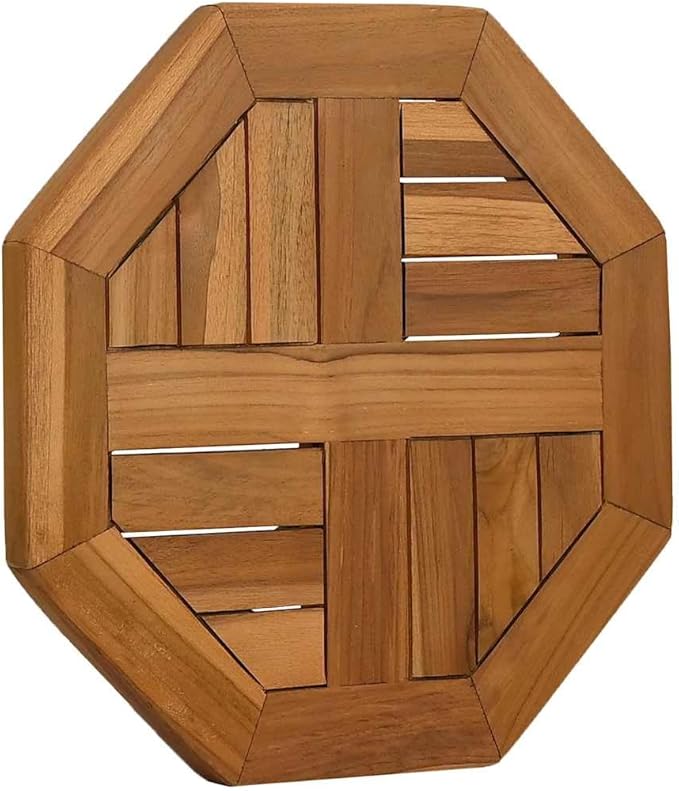 Octagonal Teak Table Top 15.7 x 15.7 in Solid Wood Slab Outdoor Indoor Replacement for Small Workbench Bistro Coffee Station RV Kitchen Dining Nook