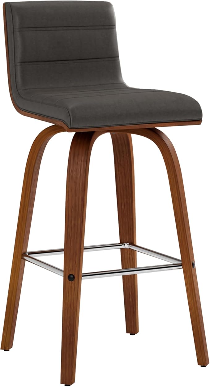 Vienna 26" Swivel Counter Stool in Walnut Wood Finish with Gray Faux Leather - Set of 3