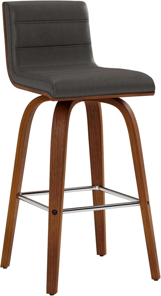 Vienna 26" Swivel Counter Stool in Walnut Wood Finish with Gray Faux Leather - Set of 3