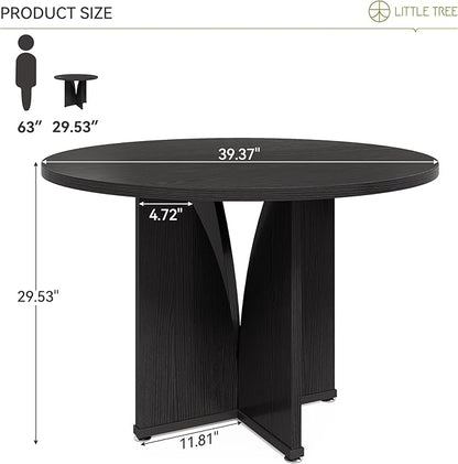 LITTLE TREE 39-Inch Dining Table for 4, Rustic Kitchen Table, Round Dining Table with X-Shaped Stable Pedestal, Farmhouse Dinner Table for Dining Room, Living Room