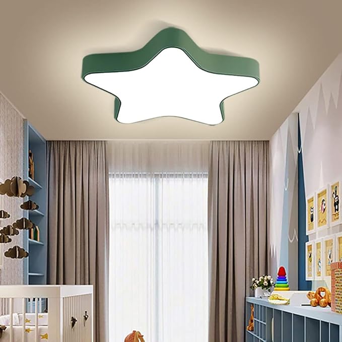 LED Ceiling Light Fixture, Modern Pentagram Recessed Ceiling Lights, 3000K-6000K Dimmable Light, Close to Lighting Flush Mount Living Room Pendant Lamps (Green, 20inch)