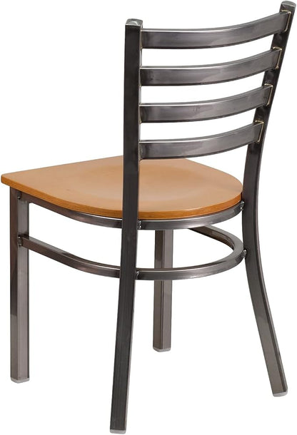 Flash Furniture 2 Pack HERCULES Series Clear Coated Ladder Back Metal Restaurant Chair - Natural Wood Seat