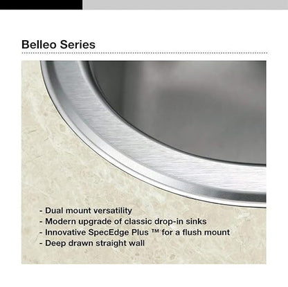 Houzer BSH-3200 Belleo 32 inch Stainless Steel Kitchen Sink, Topmount, Single Bowl Offset, Cabinet Compatibility, Basket Strainer and Bottom Grid Included, Satin Finish