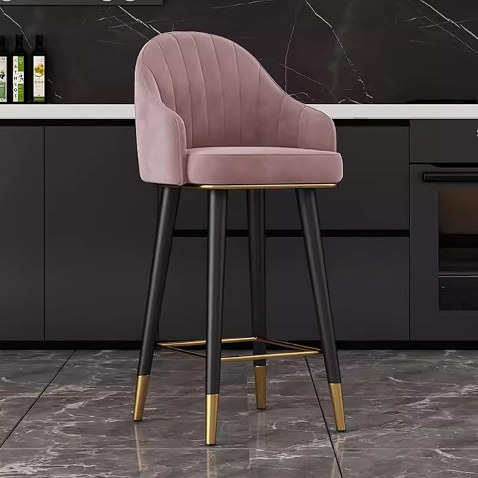 Swivel Stools Set of 2, Counter Height stools with Back and Footrest, Upholstered Chairs for Dining Room Home Kitchen Island,Pink-Sitting Height 75cm
